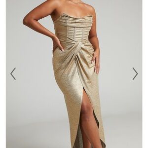 Elegant Gold Strapless Dress